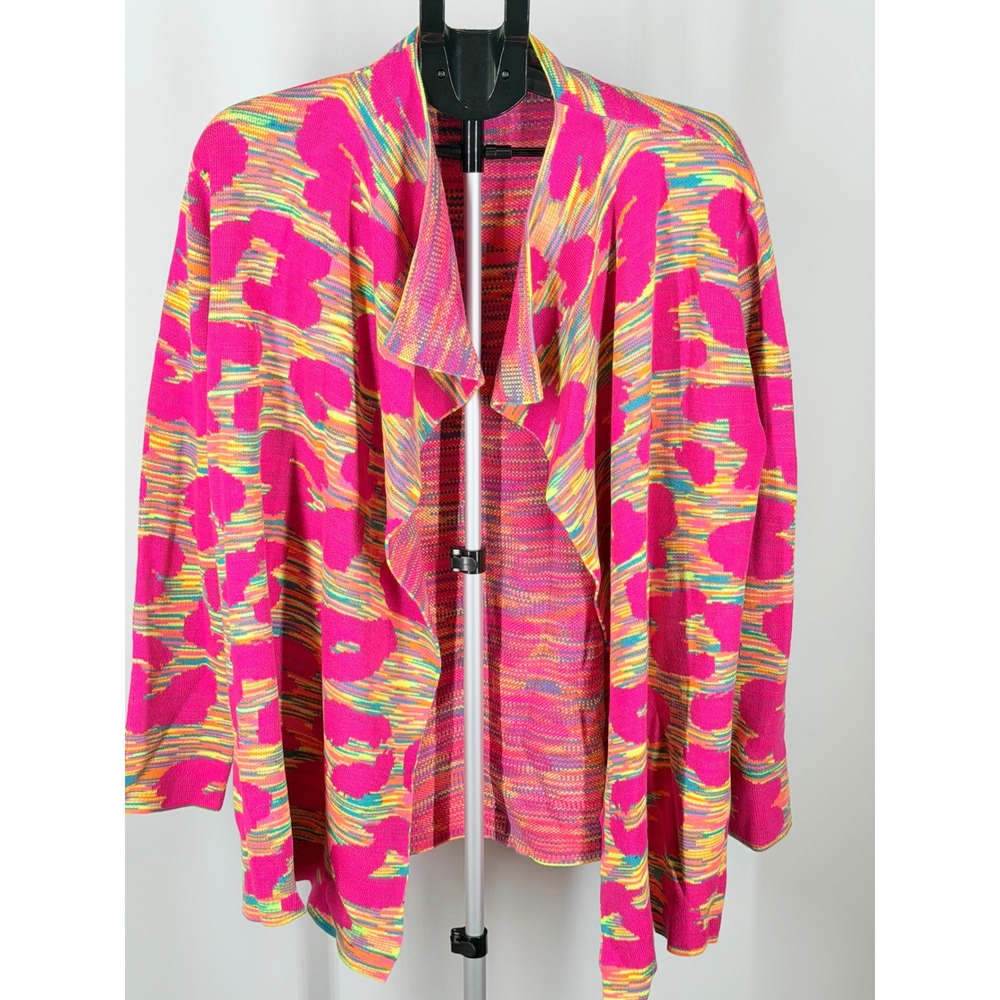 Crazy Train Pink Leopard Space Dye Open Front Waterfall Cardigan Sweater Medium